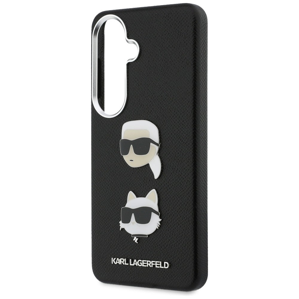 Custodia per Samsung Galaxy S26 S942, Karl Lagerfeld, Saffiano Karl & Choupette's Head Pin, Nera