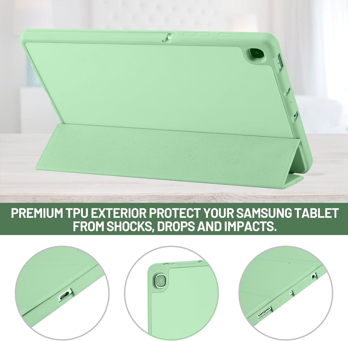 Custodia per Samsung Galaxy Tab S6 Lite (2024) / Tab S6 Lite (2022) / Tab S6 Lite (2020), Techsuit, Flex Trifold, Verde Matcha