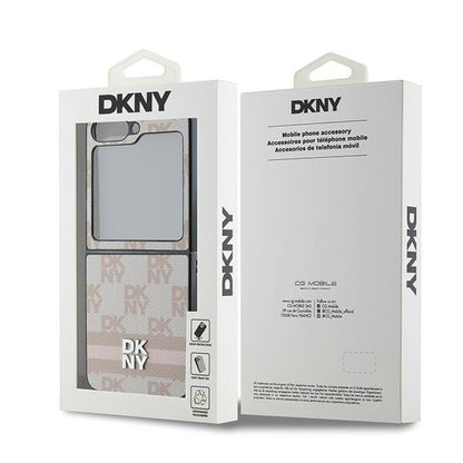 Custodia per Samsung Galaxy Z Flip7 FE F761 / Z Flip6 F741, DKNY, Motivo a Strisce Stampate a Scacchi, Rosa