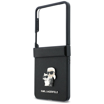 Custodia per Samsung Galaxy Z Flip8 F776, Karl Lagerfeld, Saffiano Karl & Choupette Metal Pin, Nera