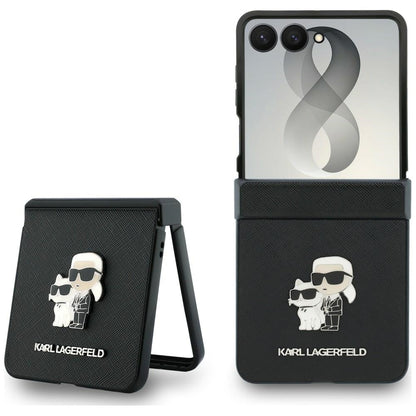 Custodia per Samsung Galaxy Z Flip8 F776, Karl Lagerfeld, Saffiano Karl & Choupette Metal Pin, Nera
