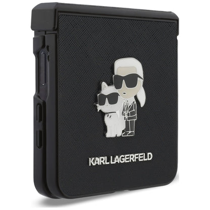 Custodia per Samsung Galaxy Z Flip8 F776, Karl Lagerfeld, Saffiano Karl & Choupette Metal Pin, Nera