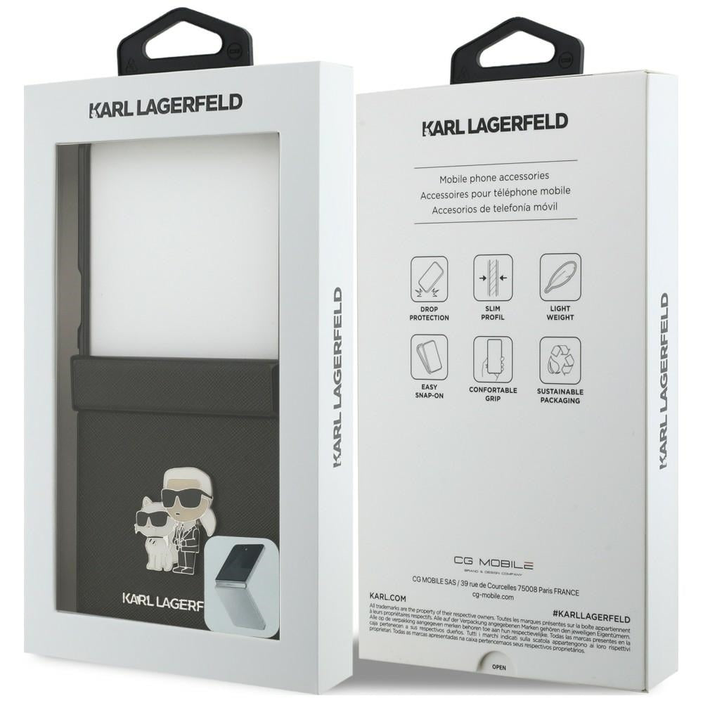Custodia per Samsung Galaxy Z Flip8 F776, Karl Lagerfeld, Saffiano Karl & Choupette Metal Pin, Nera