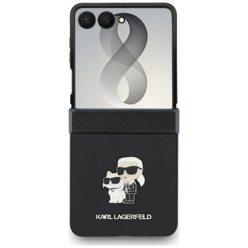 Custodia per Samsung Galaxy Z Flip8 F776, Karl Lagerfeld, Saffiano Karl & Choupette Metal Pin, Nera