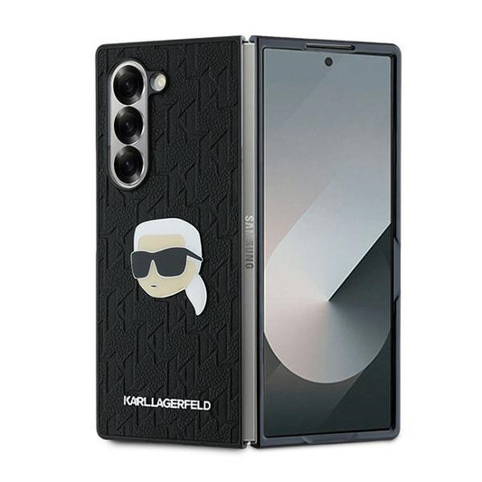 Custodia per Samsung Galaxy Z Fold6 F956, Karl Lagerfeld, Saffiano Monogram Karl's Head Metal, Nera