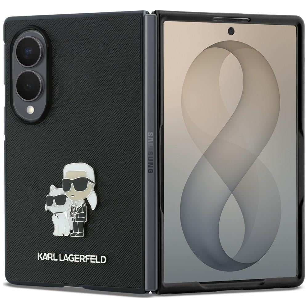 Custodia per Samsung Galaxy Z Fold8 F971, Karl Lagerfeld, Saffiano Karl & Choupette Spilla Metallica, Nera
