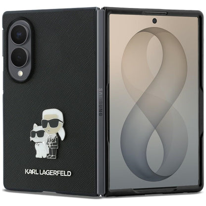 Custodia per Samsung Galaxy Z Fold8 F971, Karl Lagerfeld, Saffiano Karl & Choupette Spilla Metallica, Nera