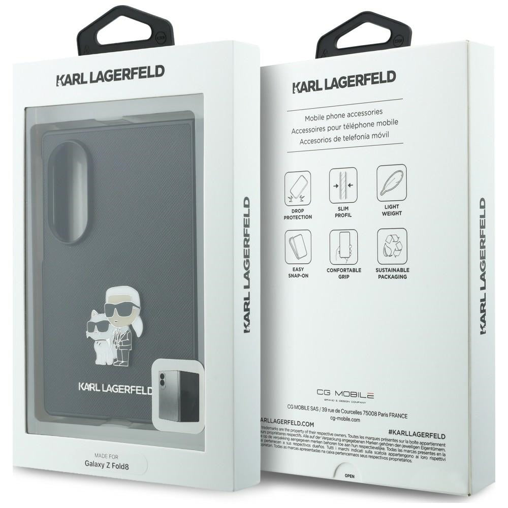 Custodia per Samsung Galaxy Z Fold8 F971, Karl Lagerfeld, Saffiano Karl & Choupette Spilla Metallica, Nera