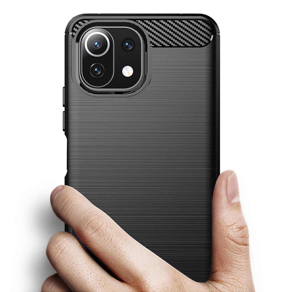 Custodia per Xiaomi 11 Lite 5G NE / Mi 11 Lite 5G / 11 Lite, Techsuit, Carbonio, Nera