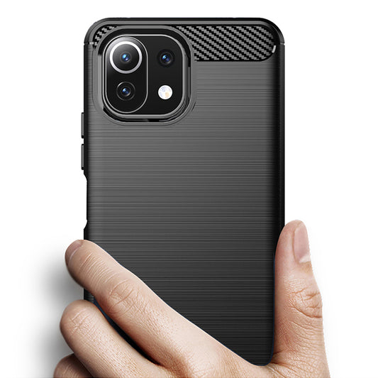 Custodia per Xiaomi 11 Lite 5G NE / Mi 11 Lite 5G / 11 Lite, Techsuit, Carbonio, Nera