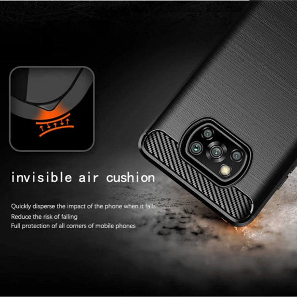 Custodia per Xiaomi Poco X3 Pro / X3 NFC / X3, Techsuit, Carbonio, Nera