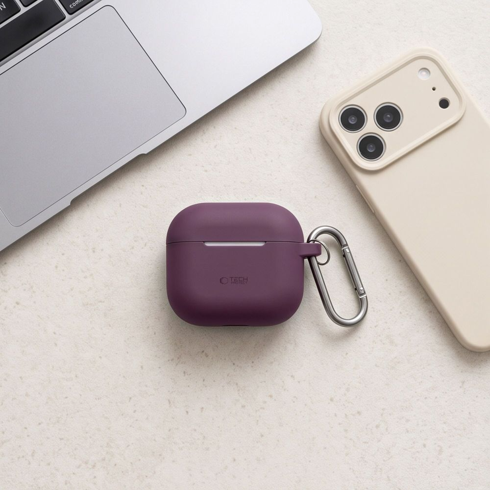 Custodia Tech-Protect Silicone Hook per Apple AirPods 4 / AirPods 5, color bordeaux.