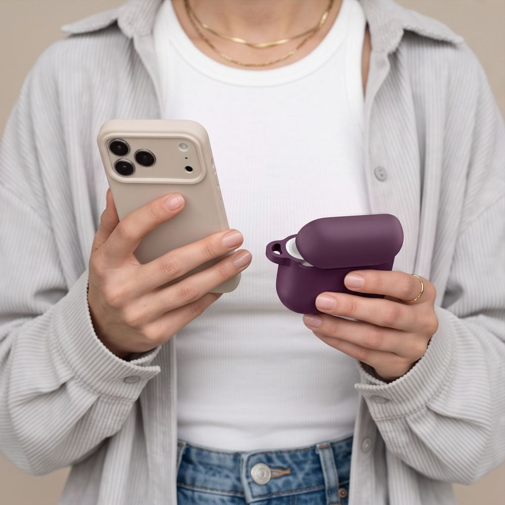 Custodia Tech-Protect Silicone Hook per Apple AirPods 4 / AirPods 5, color bordeaux.