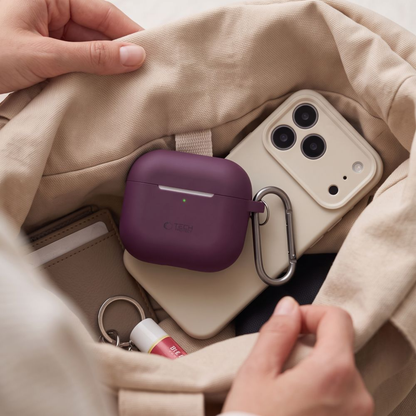 Custodia Tech-Protect Silicone Hook per Apple AirPods 4 / AirPods 5, color bordeaux.
