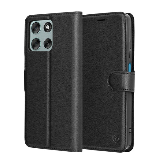 Custodia per Motorola Moto G56, Techsuit, Leather Folio, Nera