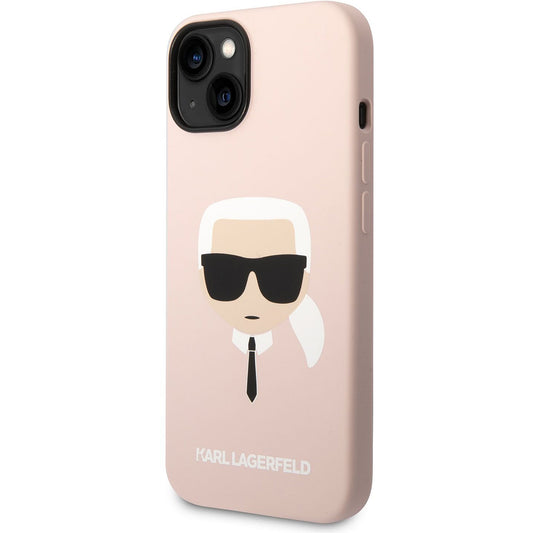 Custodia per Apple iPhone 14 Plus, Karl Lagerfeld, Silicone Karl's Head, Rosa