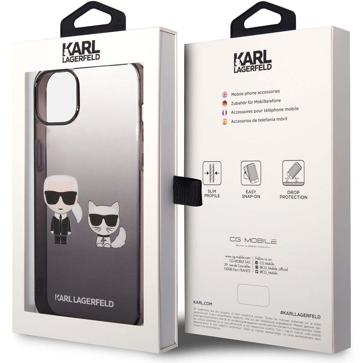 Case for Apple iPhone 14 Plus, Karl Lagerfeld, Gradient Karl & Choupette, Black