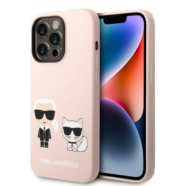 Custodia MagSafe per Apple iPhone 14 Pro, Karl Lagerfeld, Silicone Body Karl & Choupette, Rosa