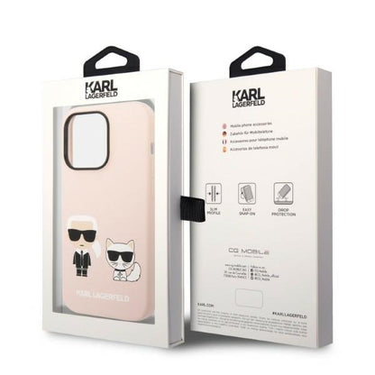 Custodia MagSafe per Apple iPhone 14 Pro, Karl Lagerfeld, Silicone Body Karl & Choupette, Rosa