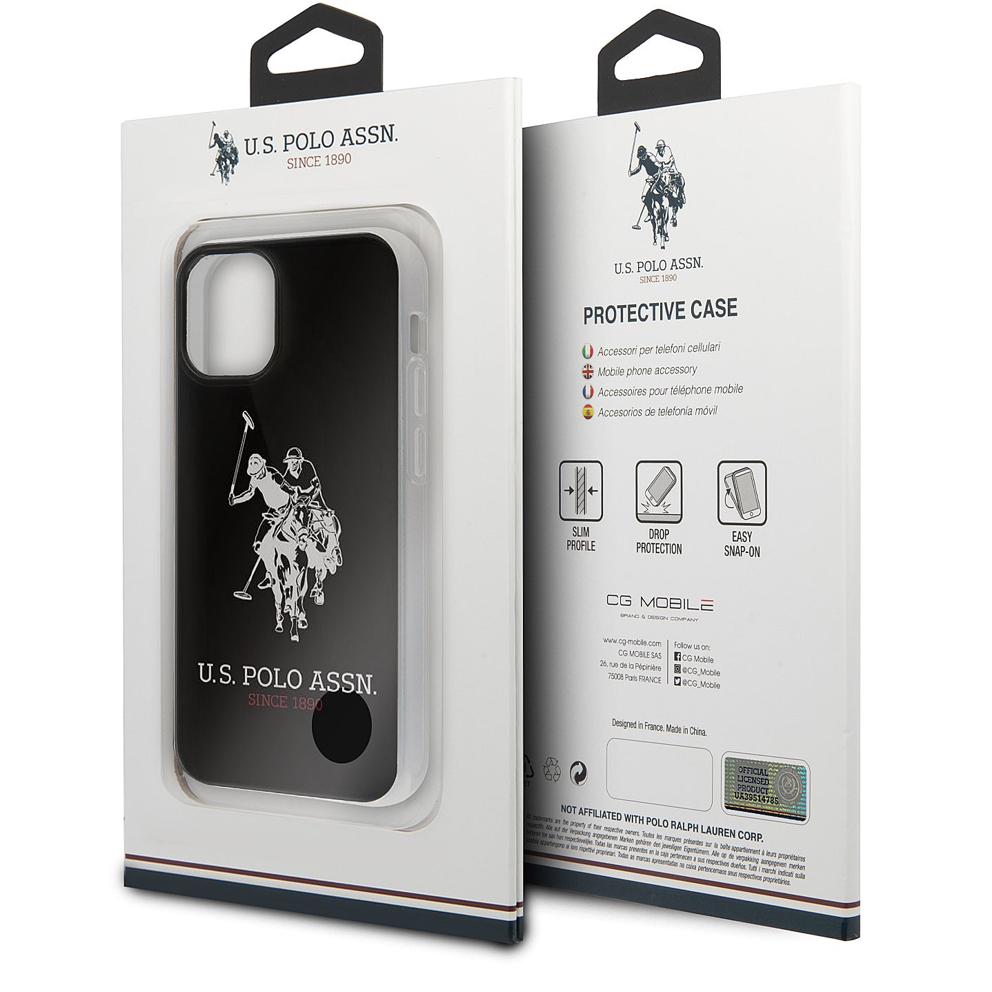 Custodia per Apple iPhone 12 mini, U.S. Polo, logo grande lucido, nero USHCP12STPUHRBK