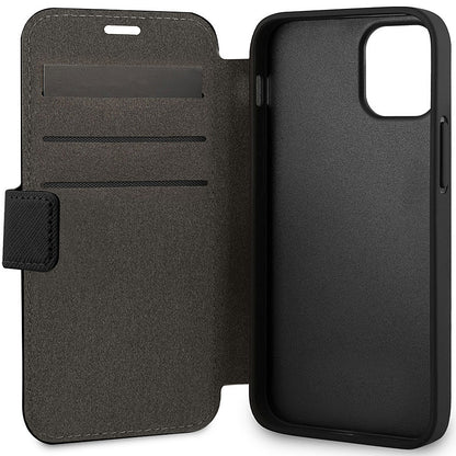 Custodia per Apple iPhone 12 mini, U.S. Polo, ricamo a libro, nero USFLBKKP12SPUGFLBKK