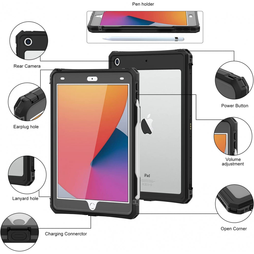 Custodia Waterproof per Apple iPad 10.2 (2021) / 10.2 (2020) / 10.2 (2019), ShellBox, Nera