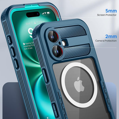 Custodia Waterproof per Apple iPhone 16, ShellBox, Carbonio, Nera