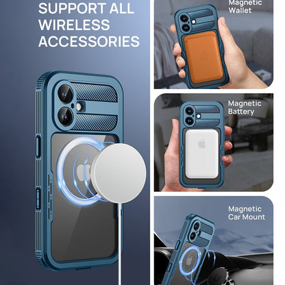 Custodia Waterproof per Apple iPhone 16, ShellBox, Carbonio, Nera