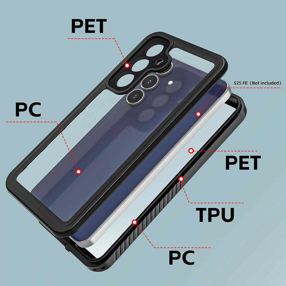 Custodia Waterproof per Samsung Galaxy S25 FE, ShellBox, Nera