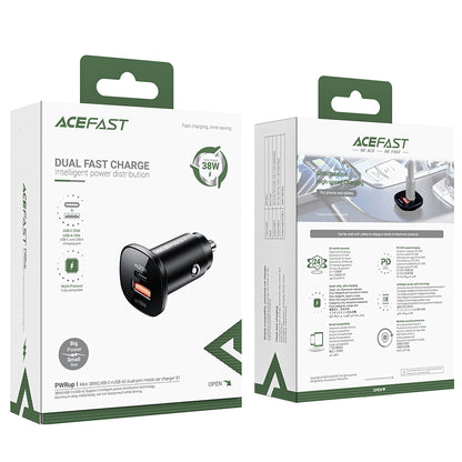 Caricabatterie Auto Acefast B1, 38W, 3A, 1 x USB-A - 1 x USB-C, Nero