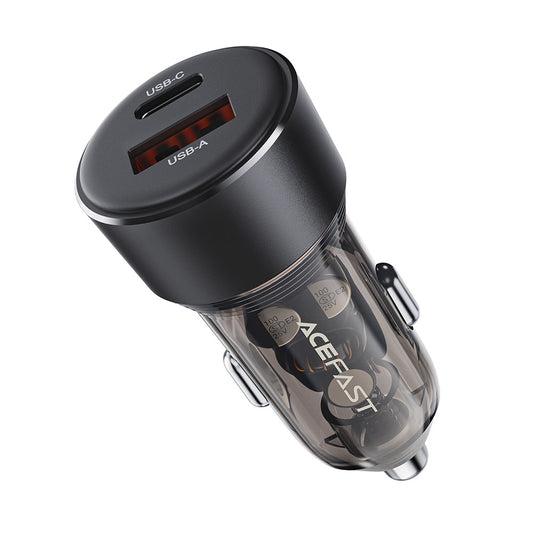 Acefast B12 Car Charger, 60W, 3A, 1 x USB-A - 1 x USB-C, Black