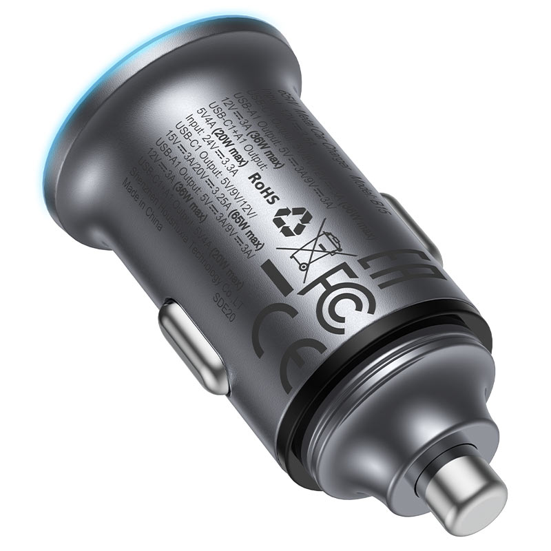 Caricabatterie Auto Acefast B15, 65W, 3.25A, 1 X USB-A - 1 x USB-C, Grigio