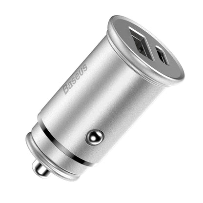 Caricabatterie Auto Baseus Circular Metal, 30W, 5A, 1 x USB-A - 1 x USB-C, Grigio