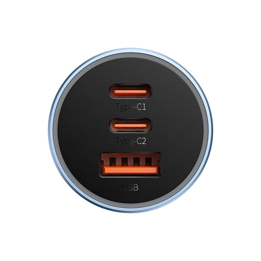 Caricabatterie per auto Baseus Golden Contactor Pro, 65W, 3A, 1 x USB-A - 2 x USB-C, blu CGJP010003