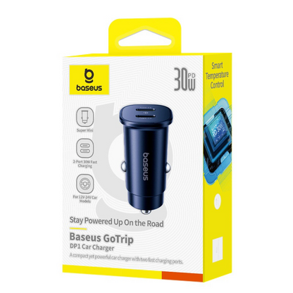Caricabatterie Auto Baseus GoTrip, 30W, 3A, 2 x USB-C, Nero
