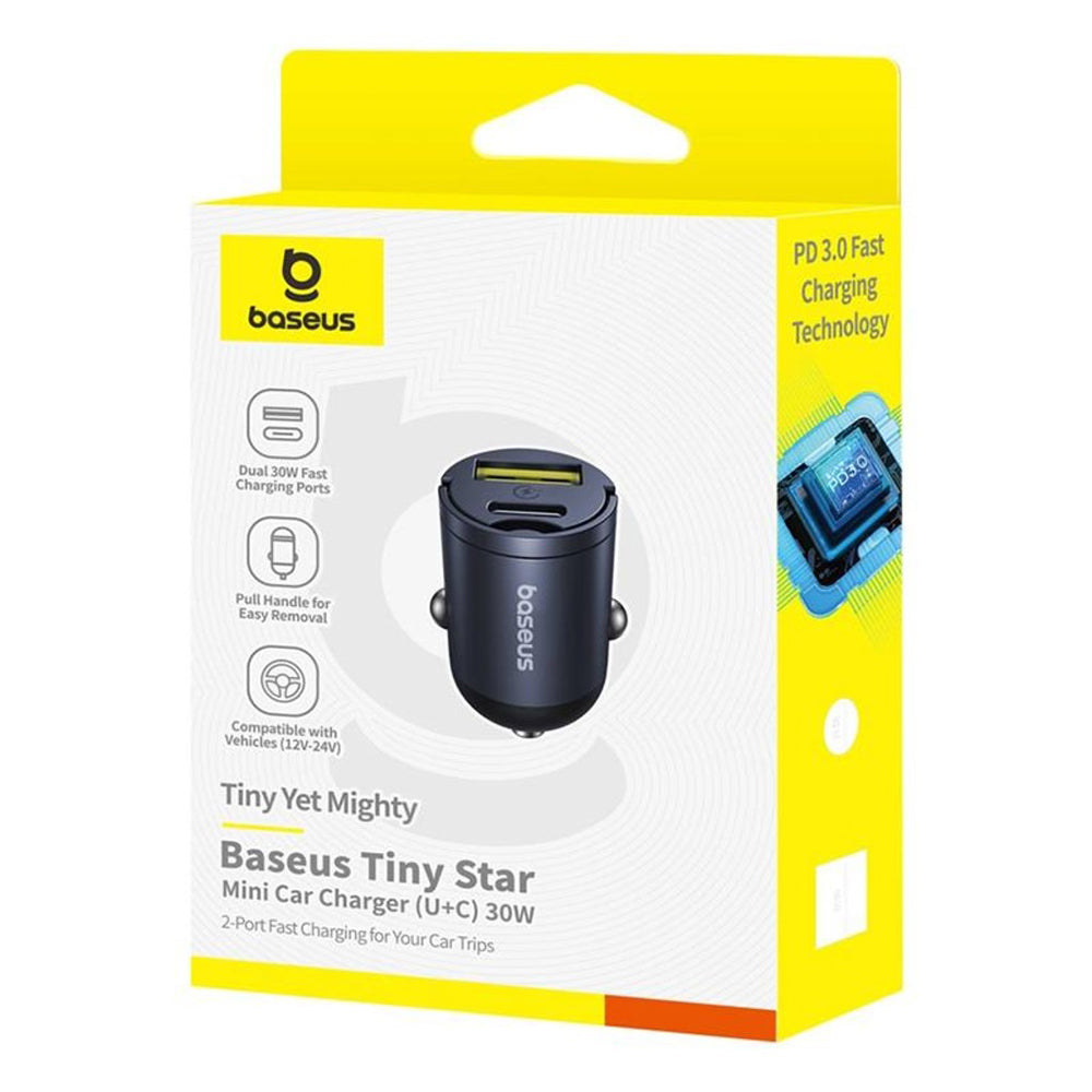 Caricabatterie Auto Baseus Tiny Star, 30W, 3A, 1 x USB-A - 1 x USB-C, Nero, Ricondizionato C00035001121-02