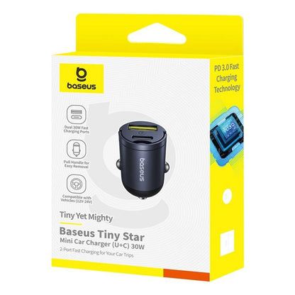 Caricabatterie Auto Baseus Tiny Star, 30W, 3A, 1 x USB-A - 1 x USB-C, Nero, Ricondizionato C00035001121-02
