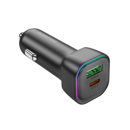 Caricabatterie Auto Borofone BZ28A Trophie, 30W, 3A, 1 x USB-A - 1 x USB-C, Nero
