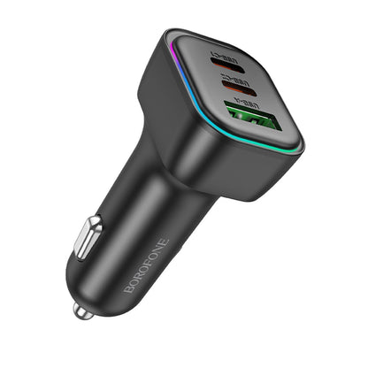 Caricabatterie Auto Borofone BZ28C Trophie, 60W, 3A, 1 x USB-A, 2 x USB-C, Nero