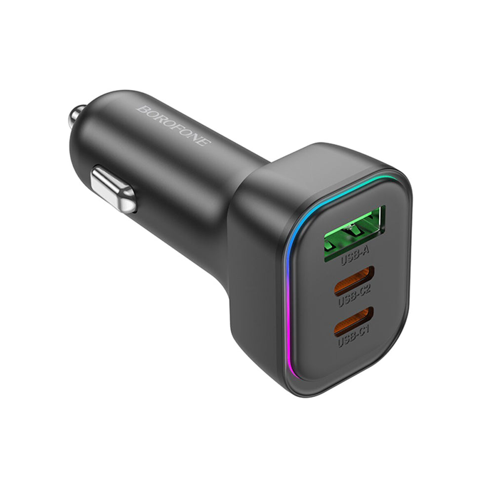 Caricabatterie Auto Borofone BZ28C Trophie, 60W, 3A, 1 x USB-A, 2 x USB-C, Nero