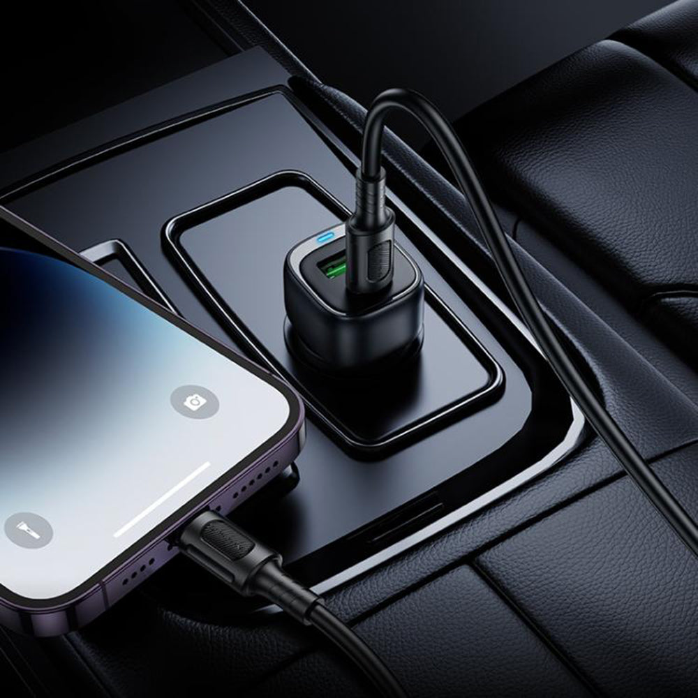 Borofone BZ34B Cloud Car Charger, 38W, 3A, 1 x USB-A - 1 x USB-C, Black