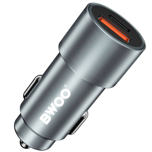 Caricabatteria da auto BWOO BO-CC73, 38W, 3A, 1 x USB-A - 1 x USB-C, argento 