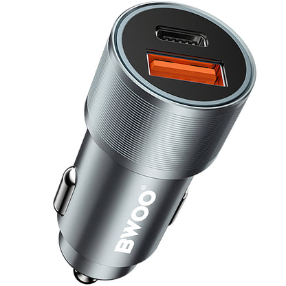 Caricabatteria da auto BWOO BO-CC73, 38W, 3A, 1 x USB-A - 1 x USB-C, argento 