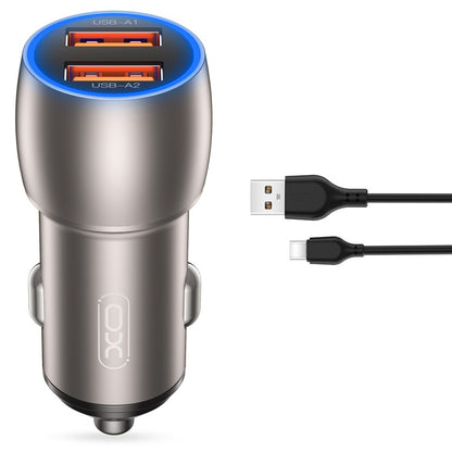 Caricabatterie da auto con cavo USB-C XO Design CC52, 36W, 3A, 2 x USB-A, Grigio 