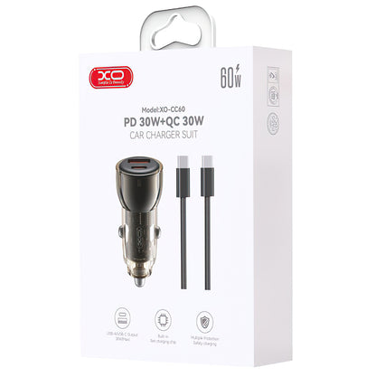 Caricabatterie Auto con Cavo USB-C XO Design CC60, 60W, 3A, 1 x USB-A - 1 x USB-C, Nero