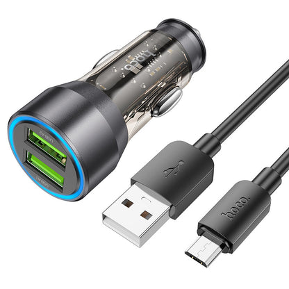 Caricabatterie da auto con cavo microUSB HOCO NZ12, 36W, 3A, 2 x USB-A, nero 