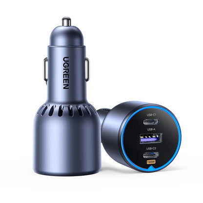 Caricabatterie Auto Con Cavo USB-C UGREEN EC705, 130W, 5A, 1 x USB-A - 2 x USB-C, Grigio