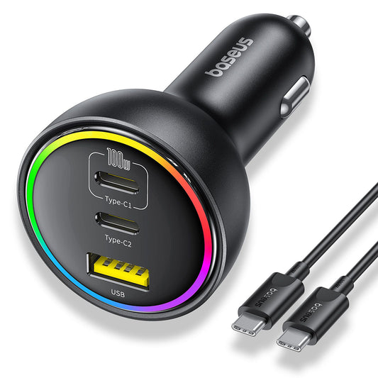 Caricabatterie Auto Con Cavo USB-C Baseus, 152.5W, 5A, 1 x USB-A - 2 x USB-C, Nero C00036101111-00
