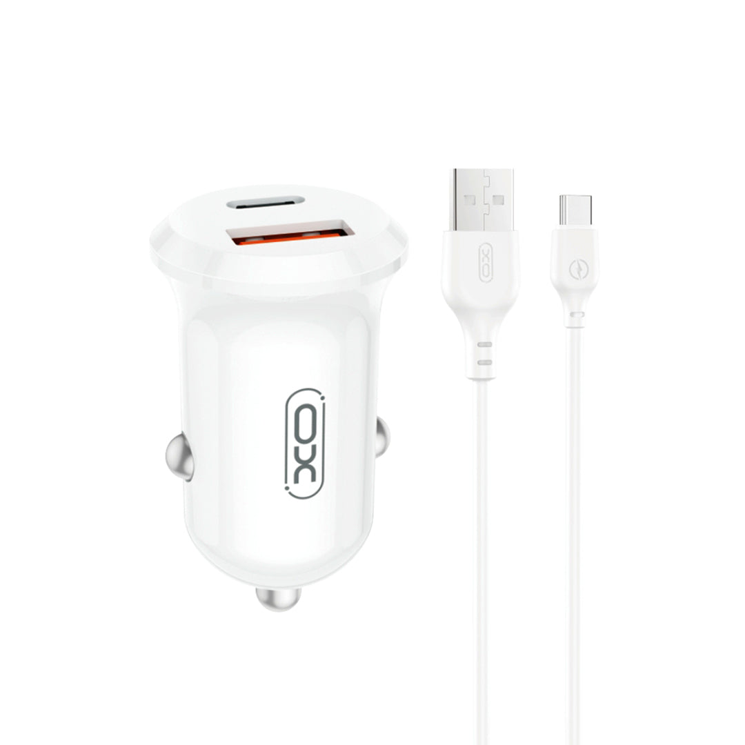 Caricabatterie Auto Con Cavo USB-C XO Design CC69, 30W, 3A, 1 x USB-A - 1 x USB-C, Bianco