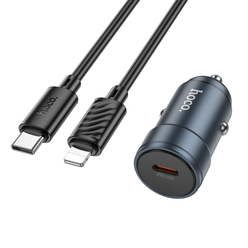 Caricabatterie Auto Con Cavo Lightning HOCO Z57, 30W, 3A, 1 x USB-C, Grigio
